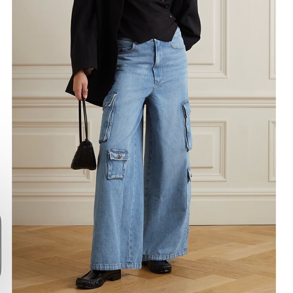 NWT The Frankie Shop KAI CARGO DENIM PANTS - Worn Wash - Small